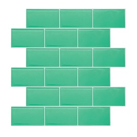 Crystiles 12"x12" Subway Light Green Vinyl Peel and Stick Tile Backsplash,Peel and Stick Wallpaper Pro Series Thicker Version, 12-Sheet Pack
