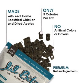 Lil' Bitz Flame Roasted Chicken Training Treats for All Dog Breeds - Low Calories, Grain Free, Natural Ingredients, NASC Compliance - Perfect Reward for Dogs of Every Size (3 Pack)