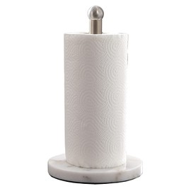 Paper Towel Holder with Sturdy Marble Base, Freestanding Paper Towel Holder Countertop, One-handed Use, No Wobbly (Brushed Nickel)