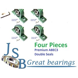 (Qty.4) UCP207-20 Pillow Block Bearings | 1-1/4" Bore | Solid Base | Heavy-Duty Cast Iron Housing | Double Sealed & Pre-Lubricated