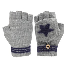 Kids Convertible Fingerless Gloves With Mitten Cover Teens Winter Warm Half Finger Insulated Gloves Students Cycling Writing Wool Blend knitted Flip Top Gloves Mittens for Boys & Girls 5-10 Years