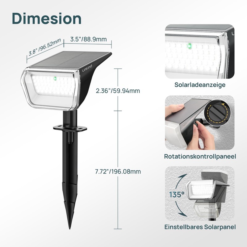 Linkind 60-Led Solar Spotlight for Outdoor Use, Warm White, 800