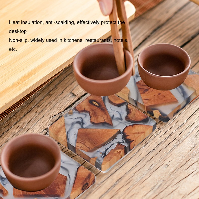 6Pcs Wood Coasters Innovative Insulation Cup Mat Pad Craft Works