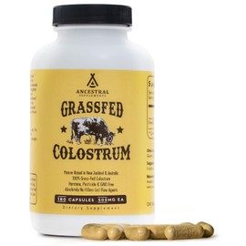 Ancestral Supplements Grass Fed Beef Colostrum Supplement, 3000 mg, Offers Immune Support and Promotes Gut Health, Athletic Performance, Healthy Iron Levels, Growth and Repair, Non GMO, 180 Capsules