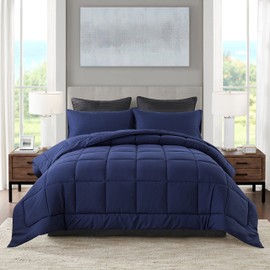 DOWNCOOL Blue Full Size Comforter Set - All Season Bedding with 2 Pillowcases - 3 Pieces - Down Alternative Comforter Set