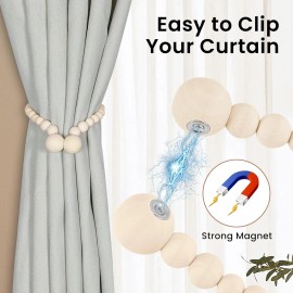 KLOGTSIND Magnetic Curtain Tiebacks, Curtain Tie Backs for Curtains 2 Pack, Wood