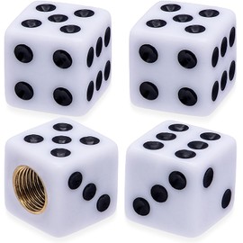 MEAJOO 4PCS Dice Shape Tire Valve Stem Caps, Universal Copper Core Dustproof Tire Valve Stem Covers for Cars, SUV, Trucks, Bikes, Motorcycles, Bicycles(White)