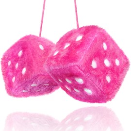 Pink Fuzzy Dice Car Accessories - Plush Cute Pink Car Accessories for Interior - Plush Rear View Mirror Hanging Ornament Decorations - Retro Y2K McBling 2000s Aesthetic Decor - (Pink White)