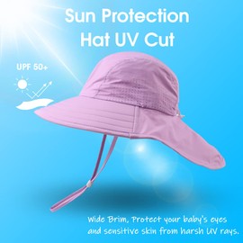Zsedrut Toddler Summer Hat with Neck Flap Waterproof Kids Swim Hat Baby UV Protection Sun Hats Beach Cap for Boys Girls (Purple, (48-52CM) 1Y-4Y)