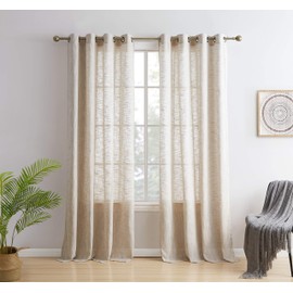 HLC.ME Madison Faux Linen Semi-Sheer Textured Thick Privacy Light Filtering Transparent Window Grommet Curtains Panels for Living Room - 54 W x 84 L per Panel, Warm Beige Tan (Pack of 2)