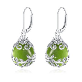 Peridot Earrings Silver 925 Filigree Drop Earrings Peridot Stud Earrings Jewellery Gifts for Women, Sterling Silver, Peridot