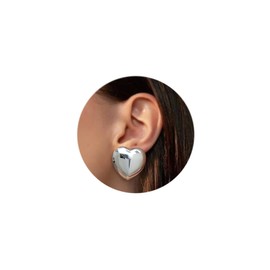 Silver 925 Earrings for Women, Large Heart Stud Earrings Hypoallergenic Silver Chunky Earrings Large Love Heart Stud Earrings Big Thick Stud Earrings Statement Chunky Earrings for Women 28mm
