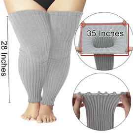COZYOFFI Women's Plus Size Leg Warmers Knit Over Knee High Footless Socks for Thick Thighs(C04-Light Grey)