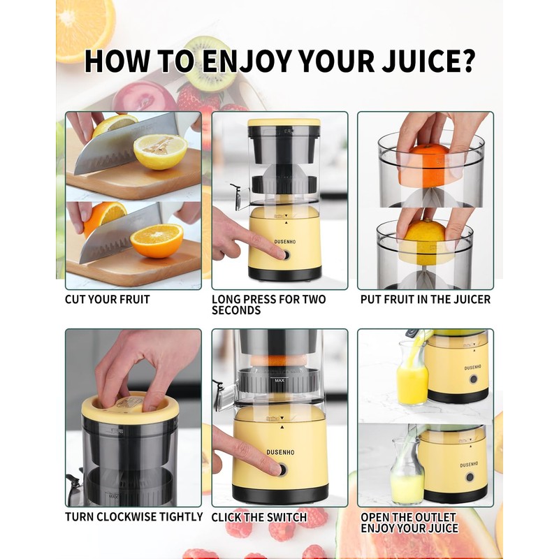DUSENHO Electric Citrus Juicer - Rechargeable USB Juicer Machines for