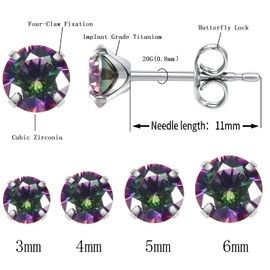 hengkaixuan 1 Pair Titanium Implant Quality Stud Earrings Hypoallergenic Cubic Zirconia 3mm 4mm 5mm 6mm Stud Earrings for Women Girls for Men for Sensitive Ears Gold Silver Rose Gold, Metal