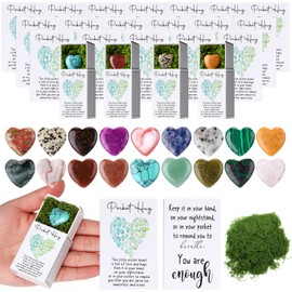 Motipuns 20 Sets Pocket Hug Token Bulk Heart Natural Stones Heart Emotional Support Inspirational Bulk Gifts for Coworkers Positive Thank You Gifts with Cards for Employees Nurses