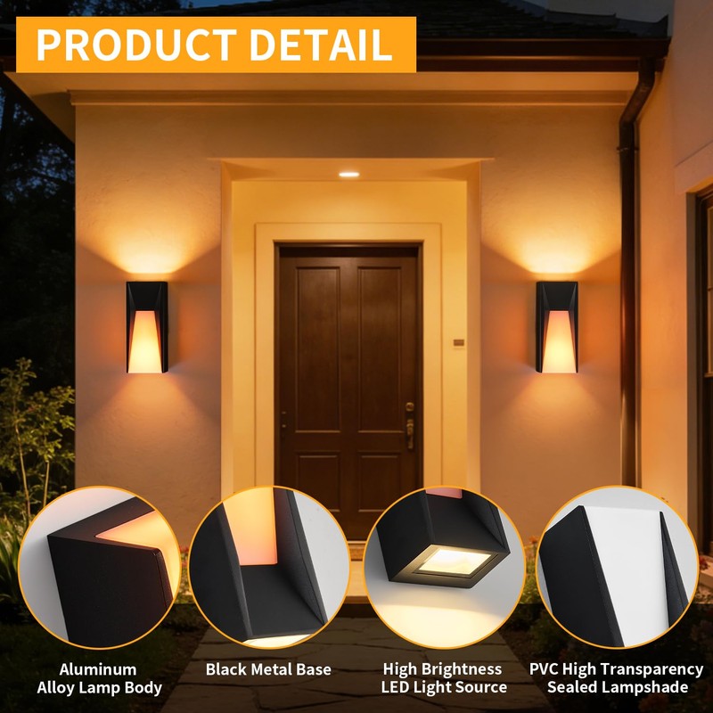 Modern Black LED Dynamic-Flame Effect Wall Lights,12W,3000K,Waterproof