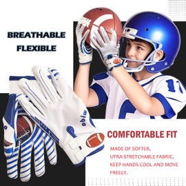 Wigo Wida Youth Football Gloves, Super Grip Boys Girls Receiver Gloves Gifts for Kids Flag Football Rugby Flying Discs (White, Medium/Large)