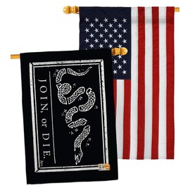 Black Join Or Die House Flags Pack Americana US Historic July Memorial Veteran Independence United State American USA Embroidery Small Decorative Gift Yard Banner Double-Sided Made In 28 X 40
