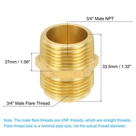 PATIKIL Brass Flare Coupling Fitting, 3/4" Male NPT x 3/4" Male Flare Thread Brass Pipe Fitting Connector Tubing Adapter Coupler Reducer for Propane, Fuel, Oil, Gas Systems