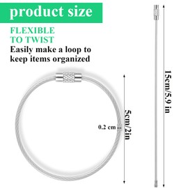Classicseali 24pcs Cable Keyring, Stainless Steel Wire Keychain Cable, 2mm Thick Wire Keys Rings, for Keyrings, Keys Tags, Luggage Tags, Kitchen Utensils-Assorted, Silver