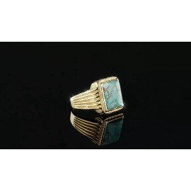 HarlemBling Blue Turquoise Ring Genuine Gemstone Mens Real 14k Gold Over 925 Sterling Silver - 10