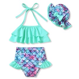 Toddler Baby Girls Swimsuit Bikini Mermaid Two Pieces Bathing Suit Swimwear Summer Beach Wear Set Cyan 12-18 Months