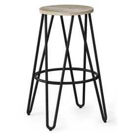 SIMPLIHOME Simeon Industrial Metal 30 inch Metal Bar Stool with Wood Seat in Natural / Black for the Dining Room and Kitchen