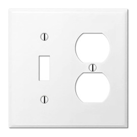 OVERSIZED 2 Gang Combo Metal Wall Plate - (1) Outlet - Duplex with (1) Toggle Style Jumbo Combination Light Switch Plate Cover, Stainless Steel Painted White, UL Listed, 5.5" x 5.5" - Made in USA