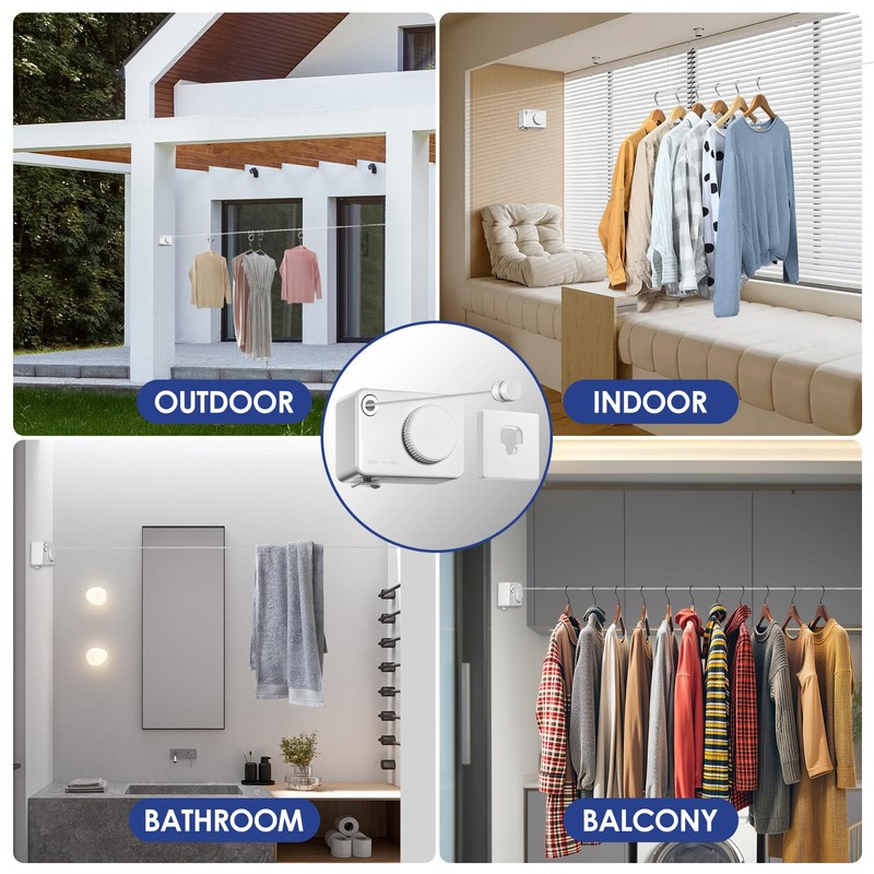 ARCHIMAS Retractable Clothesline Indoor,Non-Sagging Clothes Line Retracting Outdoors,13.8Ft Space-Saving Clothes