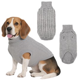 Viiotu Dog Jumpers Knitted Turtleneck for Medium Large Dogs (Less Than 21 KG), Warm Winter Dog Sweater Cute, Apparel Puppy Twist Striped Vest Dog Clothes (Grey, Large)