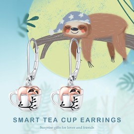 Sloth Earrings 925 Sterling Silver Cute Animal Dangle Drop Earrings Dainty Cup Sloth Jewelry Gifts for Women Birthday Valentines Christmas