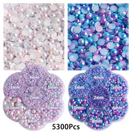 5300Pcs Half Pearls for Crafts Flatback Mix Sizes Gradient Mermaid Color Pearls Beads Gems Nail Pearls Loose Beads for Manicure Face Art DIY Jewelry Shoes Clothes Accessories