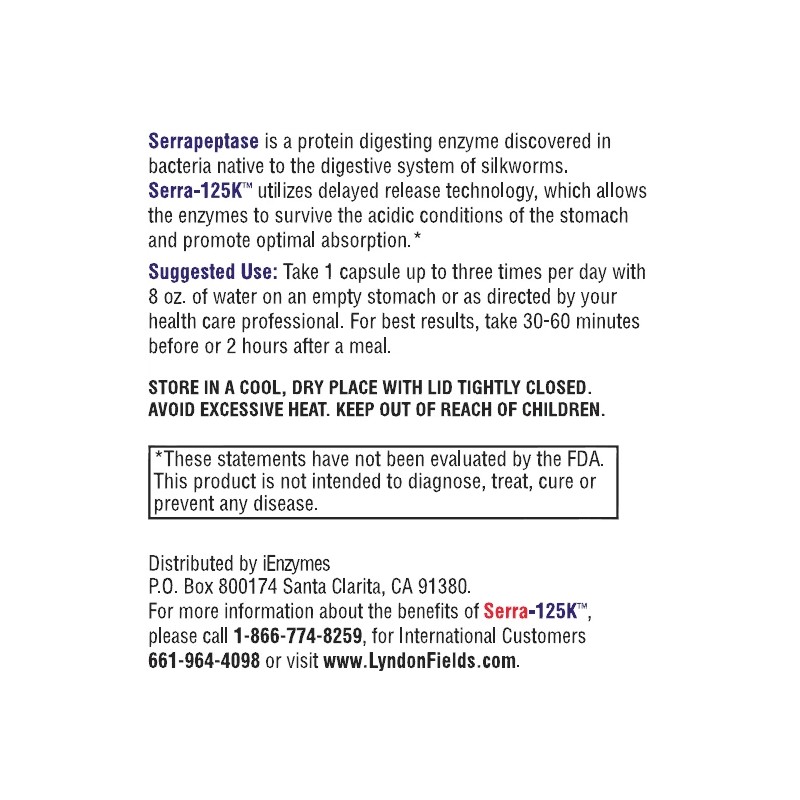 Lyndon Fields Medical New Serra-125k Serrapeptase Enzyme 125,000 SPU Per