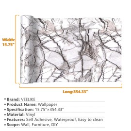 VEELIKE Marble Gray White Contact Paper Self-Adhesive Peel and Stick Removable for Cabinets Countertops Kitchen Furniture Home Decorative Waterproof Wallpaper 15.7"×354" for Bedroom