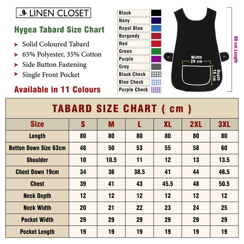 LINEN CLOSET Womens Tabards with Pockets for Men Ladies Cleaning