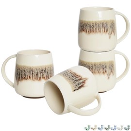 Bosmarlin Large Ceramic Coffee Mugs Set of 4, 23 Oz, Coffee Cups with Big Handle, Microwave Safe, Unique Reactive Glaze (Forest Beige)