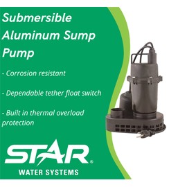 Star 3USPHLC 1/3 HP Submersible Aluminum Sump Pump with Dependable Float Switch, 4 Amps, 50 GPM