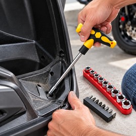 Screwdriver Set with T-Shape Handle, Phillips, Slotted, Hexagon, Plum-Shaped Bits and Socket Set for DIY Repairs