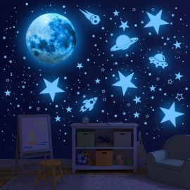 603Pcs Glow in The Dark Stars Stickers, Glow in The Dark Stars Ceiling, Moon and Stars Wall Decals Planets Solar System Wall Stickers for Kids Boys Wall Sticker for Nursery Bedroom Living Room (Blue)