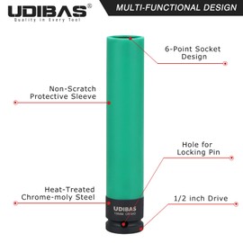 19mm 1/2-Inch Drive Extra Long Impact Lug Nut Socket,Deep,Metric,with Protective Sleeves and High-Strength,Non-Marring CR-MO Material