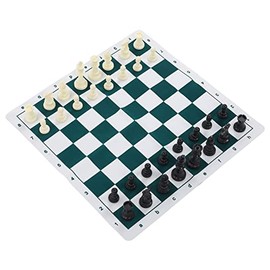 VGEBY Juego de Ajedrez Juego de Tablero de Ajedrez Juego de Tablero de Ajedrez de Plástico con Tablero de Cuero Artificial de 50x50 Cm