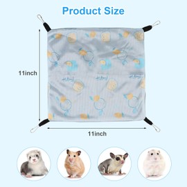 Reshiho 2PCS Summer Fall Guinea Pig Hammock - Ice Silk & Plush Dual Sided Breathable Cooling Small Animal Bed,Cage Accessories for Small Pets,Ferrets,Sugar Gliders,Squirrels（Blue + Pink）