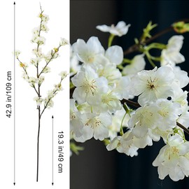 Bacucine 6PCS Artificial Cherry Blossom Branches Faux Cherry Silk Flowers Vine Tall Stems Artificial Flower for Vase Wedding Home Decor (White)
