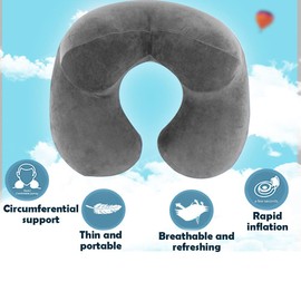 Ansodo Inflatable Travel Foldable Soft Neck Pillow for Travel Camping Compact, Neck Pillow Aeroplane, Removable & Machine Washable, Suitable for Trains, Airplanes, Office, Car (Colour: Grey)