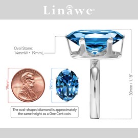 Linawe Aquamarine Adjustable Ring Blue Cubic Zirconia Imitation Diamond Crystal Silver Jewelry for Women, Oval Birthstone Gemstone Rhinestone Chunky Cocktail Dupes Jewelry
