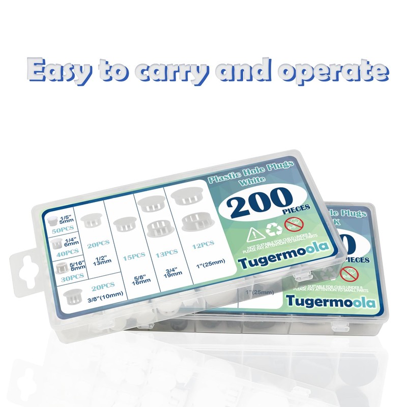 Tugermoola 200PCS 8 Sizes Plastic White Hole Plugs for Round