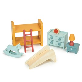 Mentari Toys - Playroom - Wooden Dollhouse Furniture Set for Dollhouse Playroom - Furniture Incl Bunk Bed, Play Slide, Rocking Horse and Other Accessories - Age 3+