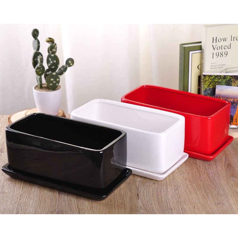 VanEnjoy 10 Inch Red Rectangle Ceramic Succulent Planter Pot Decorative