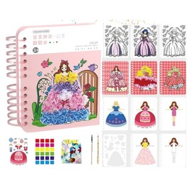 mayace Fabric Art Frenzy - 3 in 1 Creative Puzzle Puncture Painting Poke Art Kits for Kids, Childhood Infinite Dream Hand-Painted Princess Dress-up Drawing Book for Girls Kids (Purple)